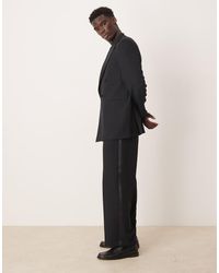 ASOS - Pantalones De Esmoquin Negros De Pernera Ancha De Tejido Texturizado De - Lyst