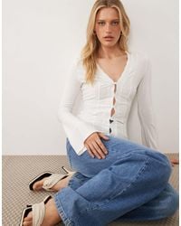 ASOS - Button Through Long Sleeve Top With Lace Trim Detail - Lyst