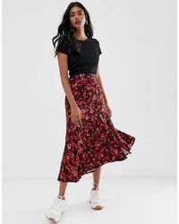 Stradivarius Maxi Skirt With Button Front In Floral Print - Red