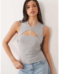 ASOS - Sleeveless Deep V Top With Cut Out Detail - Lyst