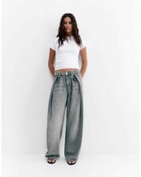 Pull&Bear - Jean baggy coupe ballon à détails plissés - Lyst