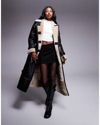 River Island - Faux Leather Belted Trench With Shearling Detail - Lyst