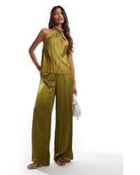 River Island - Plissé Broek Van Co-Ord Set Van Satijn Met Wijde Pijpen - Lyst