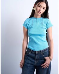 TOPSHOP - Geribbeld, Aansluitend T-Shirt Met Ronde Zoom - Lyst