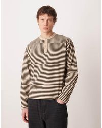 ASOS - Oversized Recht T-Shirt Van Zware Stof Met Lange Mouwen En Henley-Hals - Lyst