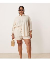 ASOS - Pantalones Cortos Sin Cierres De Lino De Curve (Parte De Un Conjunto)-Neutro - Lyst