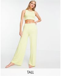 Missguided Crop Top And Wide Leg Trouser Embossed Pyjama Set - Green
