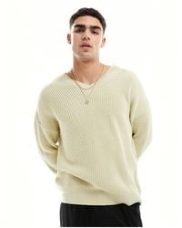 ASOS - Oversized Knitted Fisherman Rib Jumper With V-neck - Lyst