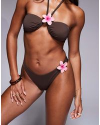 ASOS - Hallie Ibiza High Leg Bikini Bottom With Hibiscus Resin Trim - Lyst