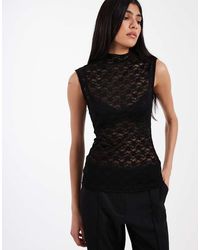 ASOS - Lace Sheer Longline Tank Top - Lyst