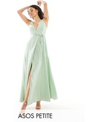ASOS - Asos Design Petite Bridesmaid Satin Wrap Maxi Dress With Tie Detail - Lyst