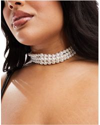 ASOS - Curve Choker Necklace With Triple Row Faux Pearl Design - Lyst