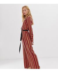 Collusion Stripe Wrap Jumpsuit - Red