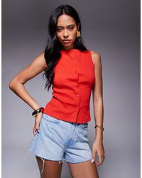 ASOS - Top Senza Maniche A Coste Con Scollo Largo E Bottoni - Lyst