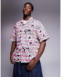 HUGO - Camisa Rosa Holgada Con Logo Estampado Repetido De - Lyst