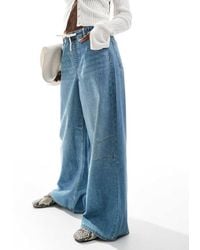 Bershka - Denim Look Pull On Wide Leg Trousers - Lyst