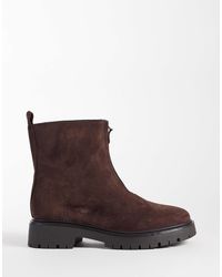 London Rebel - Carolina Faux Suede Chunky Zip Front Ankle Boots - Lyst
