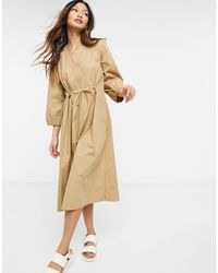 Y.A.S . - Aangerimpelde Jurk Met Wikkeldetail - Naturel