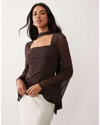 ASOS - Aos Design Mesh Scarf Top With Angel Sleeve - Lyst