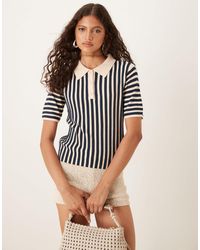 Jdy - Polo en maille à rayures - crème et marine - Lyst