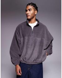 ASOS - Sudadera Caqui De Corte Cuadrado Extragrande Con Cuello Alzado Y Cremallera Corta De Polar De -Verde - Lyst