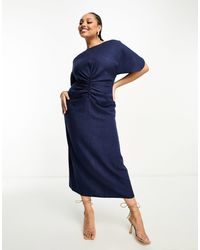 ASOS - Asos Design Curve Linen-look Flutter Sleeve Midi Dress With Ruching Detail - Lyst