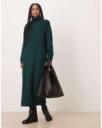 Vila - Gebreide Midi Jurk Met Col - Lyst