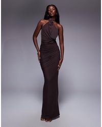 ASOS - Mesh Twist Bust Detail Halter Maxi With Tie Back Neck - Lyst