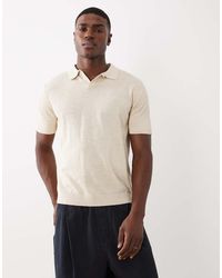 SELECTED - Polo Color Crema Con Abertura En El Cuello De Mezcla De Lino-Gris - Lyst