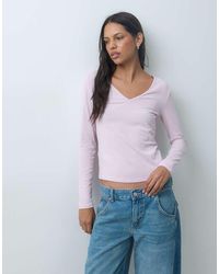 Mango - V Neck Long Sleeve T-Shirt - Lyst