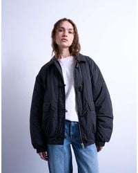 TOPSHOP - Giacca Bomber Nera Imbottita Ibrida Con Alamari - Lyst