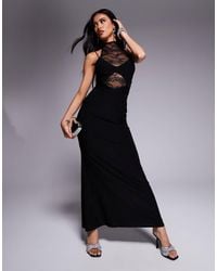 ASOS - High Neck Lace Maxi Dress With Cut Out Layering - Lyst