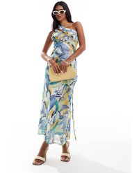 ASOS - – wadenlanges kleid mit ziernaht, rüschen und blumenprint - Lyst