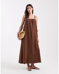 ONLY - Robe longue en gaze - marron chocolat - Lyst