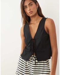 Miss Selfridge - Linen Blend Tie Front Top - Lyst
