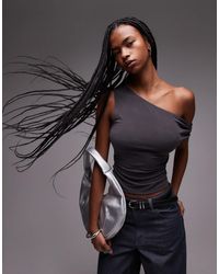 TOPSHOP - Top froncé sur le côté en cupro - anthracite - Lyst