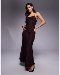 ASOS - Robe longue en dentelle à bretelles et encolure carrée avec liens dans le dos - chocolat - Lyst