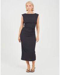 Brave Soul - Textured Jersey Midi Dress With Gathered Detail - Lyst