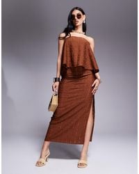 ASOS - Jupe longueur mollet d'ensemble fendue sur le côté en crochet - chocolat - Lyst