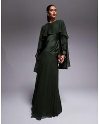 ASOS - Cape Detail Ruffle Chiffon Satin Mix Maxi Dress - Lyst