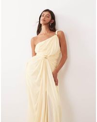 ARRANGE - One Shoulder Draped Twist Detail Maxi Dress With Metal Trim Detail - Lyst