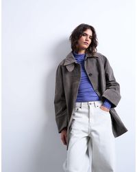 TOPSHOP - Faux-suede Short Car Coat With Neck Tab - Lyst