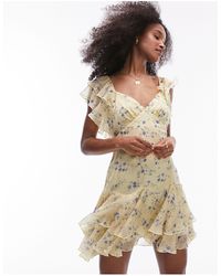 TOPSHOP - Flutter Sleeve Vintage Floral Tea Dress - Lyst