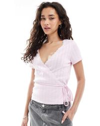 Miss Selfridge - Ajourgebreide Overslagtop Met Kanten Randje - Lyst