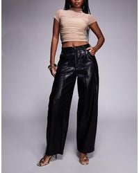ASOS - Leather Look Seam Detail Barrel Leg Trouser - Lyst