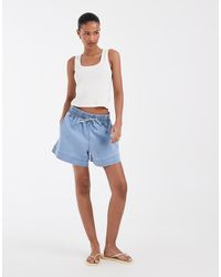 Pieces - Tie Waist Denim Shorts - Lyst