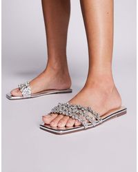 SIMMI - Mirror Diamante Flat Sandals - Lyst