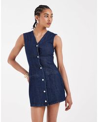 ASOS - Denim Button Down Waistcoat Dress - Lyst