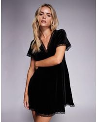 New Look - – mini-freizeitkleid aus samt und spitze - Lyst
