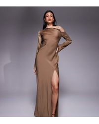 ASOS - Asos Design Tall Asymmetric Neckline Tie Back Midi Dress - Lyst